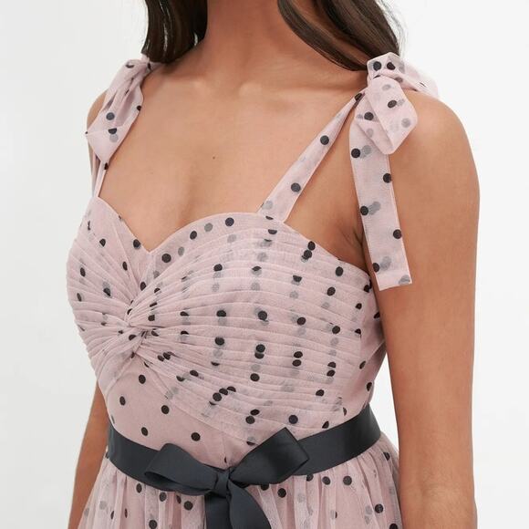 NWT Dusty Pink And Black Polka Dot Mesh Maxi Dress - Picture 3 of 6